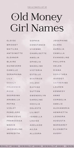 Searching for elegant girl namesThis is the *must-havelist of old money names for girlsthese baby names are uncommonunique and some are totally popular and prettyIf you're looking for posh baby names with a preppyrich feelthis list of baby names and meanings is full of hidden gems you'll love Names For Girls Aesthetic, Old Money Girl Names, Elegant Baby Names, Posh Baby Names, Old Money Names, Royal Baby Names, Names For Girls Unique, Mythical Names, A Names