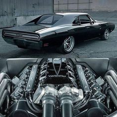 an image of a car engine in the middle of two pictures, one showing it's front end and side view