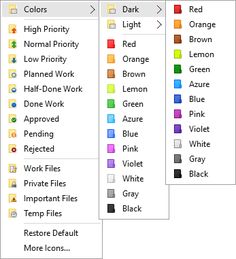 the color picker window with different colors and font options for each type of file