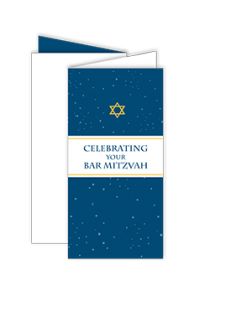 a blue and white greeting card with the words celebrating your bar mitzvahh