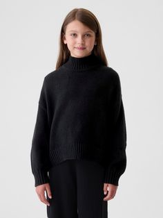 Supersoft cotton-blend over Jumper Short, Mockneck Sweater, Girls Jumpers, Gap Kids, Girl Sweatshirts, Black Wrap Dress, Mock Neck Sweater, Shirt Skirt, Oversized Sweater