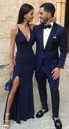 Mermaid Prom Dresses,V-Neck Prom Gown,Navy Blue Prom Dress,Stretch Satin Prom Dress with Split #navyblue #sexy #split #vneck #sheath #prom #evening #okdresses Blazer For Groom, Navy Blue Formal Dresses, Blue Long Prom Dresses, Blue Formal Dresses, Navy Blue Formal Dress, Navy Blue Prom Dress, Wedding Speeches, Prom Couples