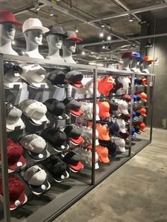 Adidas Store Design, New Era Store, Adidas Retail Design, Nike Display Visual Merchandising, Nike Showroom Interior, Nike Retail Store Design, Wall Hat Racks, Cap Store, Diecast Cars Display