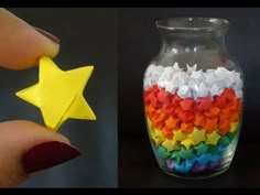 two pictures one has a vase and the other has a star shaped object in it