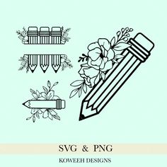 the svg and png flower designs for crayon pencils are shown