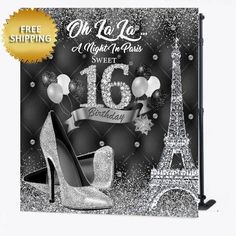 a black and white birthday card with the eiffel tower in paris, france