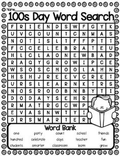 a word search for the 100s day word search with words and pictures on it