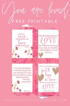 the free printable for valentine's day cards with hearts and flowers on them