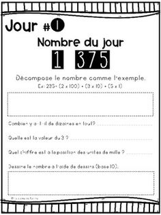 a poster with the words'nombre du jour '