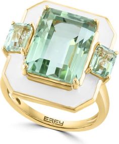 EFFY 14K Yellow Gold Diamond Green Amethyst Ring - Size 7 - 0.01 ctw. | Nordstromrack Husband Goals, Prasiolite Ring, Jewelry Stack, Ring Square, Green Amethyst Ring, Dream Husband, Refined Style, Stacked Jewelry, I Love Jewelry