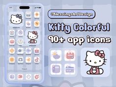 the hello kitty theme is displayed on an iphone's screen and in front of it are other icons