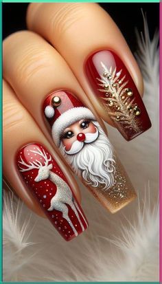 Xmas Nails Designs, Festive Holiday Nails, Holiday Nails Christmas, Cute Christmas Nails, Christmas Nail Art Designs, Nails Christmas, Holiday Nail Art