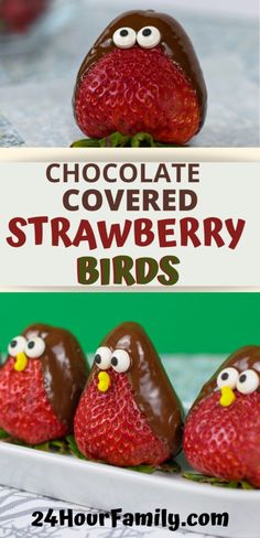 chocolate covered strawberries are in the shape of birds