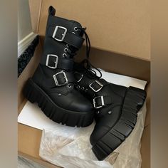 Black Tukskin 3-Buckle Anarchic Airship Platform Boots #Goth #Alternative #Tuk #Boots Tuk Boots, Platform Boots Goth, Boots Goth, Moto Boots, Platform Boots, Shoes Black, Buckle, Women Shoes, Boots