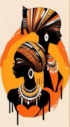 two african women in traditional dress and headdress, one with earrings on her head