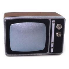 an old fashioned television set sitting on top of a white surface with no people around it