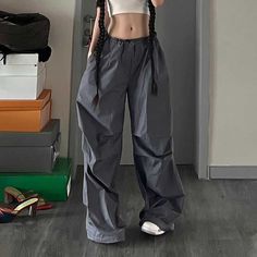 none Grey Baggy Pants, Leg Aesthetic, Grunge Trousers, Streetwear Joggers, Sporty Streetwear, Summer Pants Outfits, Grey Cargo Pants, Vintage Hip Hop