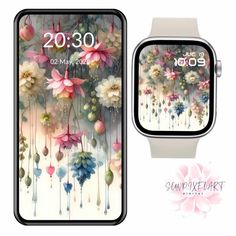 an apple watch case with flowers on it and the cover is open to show its image