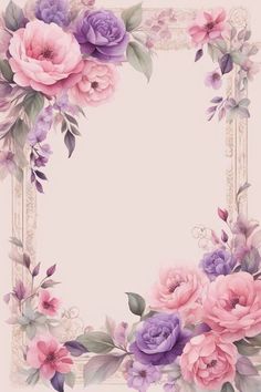 an ornate frame with pink and purple flowers