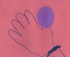 a drawing of a hand holding a purple ball