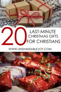 presents wrapped in red and white paper with the words last - minute christmas gifts for christians