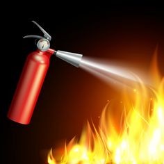 a fire extinguisher spraying out flames on a black background - objects illustrations