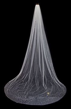 a wedding veil with white dots on the bottom and long, thin veil at the top