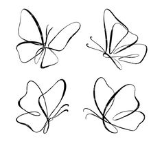 four butterflies drawn in black ink on white paper