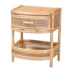 a rattan and wicker side table with drawers