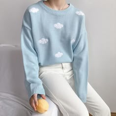 Clouds Sweater, Kawaii Ulzzang, Preppy Mode, Mode Ulzzang, Smink Inspiration, Harajuku Outfits, Vintage College, Kawaii Clothes, Softest Sweater