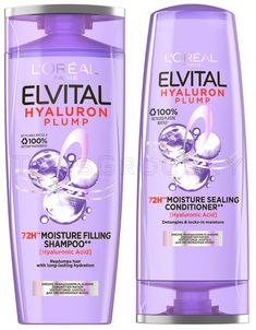 L'OREAL ELVITAL HYALURON PLUMP SHAMPOO & CONDITIONER Set 72H Hydration for Dry Hair Set includes: shampoo 250ml (8.5oz) & conditioner 200ml (6.8oz) Is your hair dry and in need of moisture? Discover the new Elvital Hyaluron Plump products with hyaluronic acid. The shampoo hydrates hair for up to 72 hours*, leaving it shiny and 10 times more hydrated**. The conditioner prevents hair from tangling and locks in moisture. For an even better effect, try the Hyaluron Plump mask and serum. * Instrument Elvive Shampoo, Loreal Skin Care, Loreal Shampoo, Victoria Secret Body Mist, Shampoo Ingredients, Good Shampoo And Conditioner, Hair Set, Hair Dry, Hair Supplies