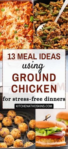 Discover easy ground chicken recipes for dinner that are quick, healthy, simple and great for kids or the entire family. If you have ever wondered what to make with one pound of ground chicken, then you will find ideas like air fryer meatballs, tacos, pasta and more for easy weeknight dinner solution. Get the best ground chicken dinner ideas at kitchenathoskins.com.