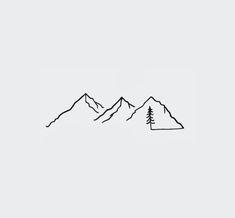 a line drawing of mountains and trees