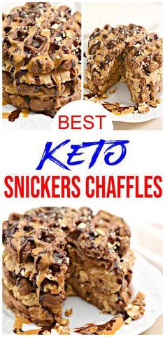 the best keto snickkers waffles recipe is made with chocolate chips and peanut butter