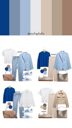 Blue And Beige Outfit, Capsule Wardrobe Women, Blue Color Combinations, Colour Combinations Fashion, Color Combos Outfit, Color Combinations For Clothes, Fashion Capsule Wardrobe, Spring Outfit Ideas, Good Color Combinations