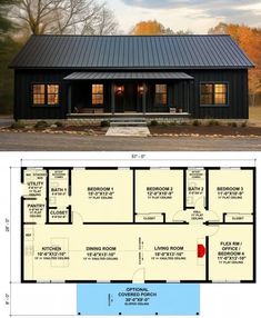 the floor plan for this small cabin is very large and has two windows on each side