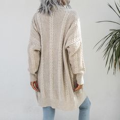 Women's Long Cardigan Sweater Autumn and Winter New Solid Color Twist Loose Thick Casual Knitted Cardigans Woman Jacket Knitted Acrylic V-neck Sweater Coat, Long Beige Winter Sweater, Long Beige Sweater For Winter, Beige Long Sleeve Cardigan, Acrylic Cardigan For Layering, Cream Long Sleeve Cardigan For Fall, Long Cable Knit Sweater For Cold Weather, Long Chunky Knit Sweater, Beige Knitted Long Sleeve Cardigan