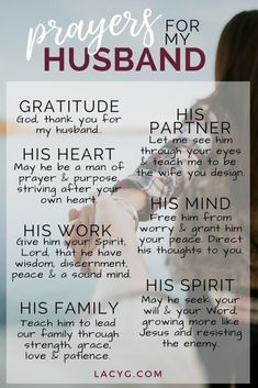 a woman holding her hand with the words prayer for husband