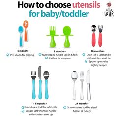 the instructions for how to choose utensils for baby / toddler forks and spoons