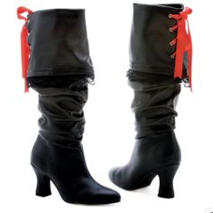 Women's Black Pirate Boots- Size 10 - Brand New Never Worn Be The Captain Of Your Own Ship With These Women's Black Pirate Boots. Includes (1) Pair Of Boots With A Red Sash And 2.5" Heel.- Size 10 Material Polyurethane, All Man Made Material Gender F Pirate Boots Womens, Pirate Shoes, Arcana Oc, Pirate Aesthetic, Costume Pirate, Black Pirate, Pirate Dress, Pirate Boots, Space Pirate