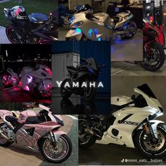 many different motorcycles are shown in this collage with the words yamaha on it and below them