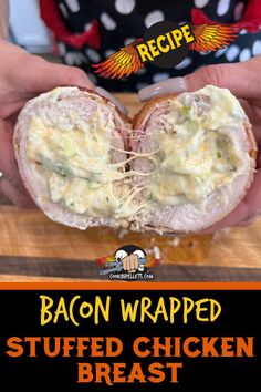 Bacon Wrapped Stuffed Chicken Breasts split in half showing the filling Stuffed Smoked Tenderloin, Traeger Chicken Breast Recipes, Chicken Breast Smoker Recipes, Pellet Grill Chicken Breast, Traeger Chicken Breast