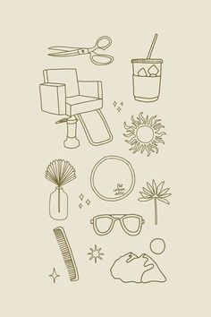 an image of various items that are drawn on paper