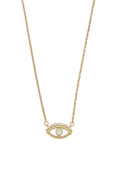 Ward off misfortune with this elegant necklace that suspends a cubic zirconia–centered evil eye pendant. 16" length; 5" extender; 3/8" x 5/8" pendant Lobster clasp closure 18k-gold plate/cubic zirconia Imported Eye Pendant Necklace, Elegant Necklace, Eye Pendant, Evil Eye Pendant, Elegant Necklaces, Evil Eye, Lobster Clasp, Cubic Zirconia, 18k Gold