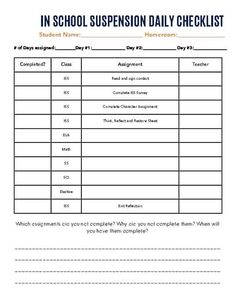 the student's daily checklist is shown in this printable worksheet