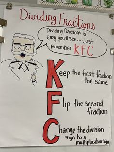 a bulletin board with writing on it that says, pudding fractions and kfc