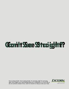 an advertisement with the words can't see straight? in green on a gray background