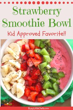 This is the best easy smoothie bowl recipe, and the kids can make this in just minutes. Made with fruit, Greek yogurt, and chia seeds for a nutritious breakfast or snack with protein. #smoothiebowl #smoothies #kidapproved #healthy #busylittlechefs Easy Smoothie Bowls Recipe, Fruitatarian Recipes, Fruit Bowls Breakfast, Greek Yogurt Smoothie Bowls, Smoothie Bowl For Kids, Protein Fruit Bowls, Fruit Food Ideas, Healthy Breakfast For One, Smoothie Bowl Kids