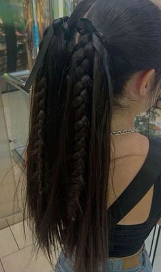 Hair Inspo Long Hairstyles, Camo Hairstyles, Ponytail With Braids Hairstyles, Hairstyle Inspo Aesthetic, Cute Hair Styles Long Hair, Fun Braided Hairstyles, Pig Tails Hairstyles, Braid Hairstyles For Long Hair, Pigtails Hairstyles