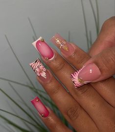 Unique Pink Nails, Gel X Nail Designs Square, Pink Nail Design, Airbrush Nails, Cute Acrylic Nail Designs, Dope Nail Designs